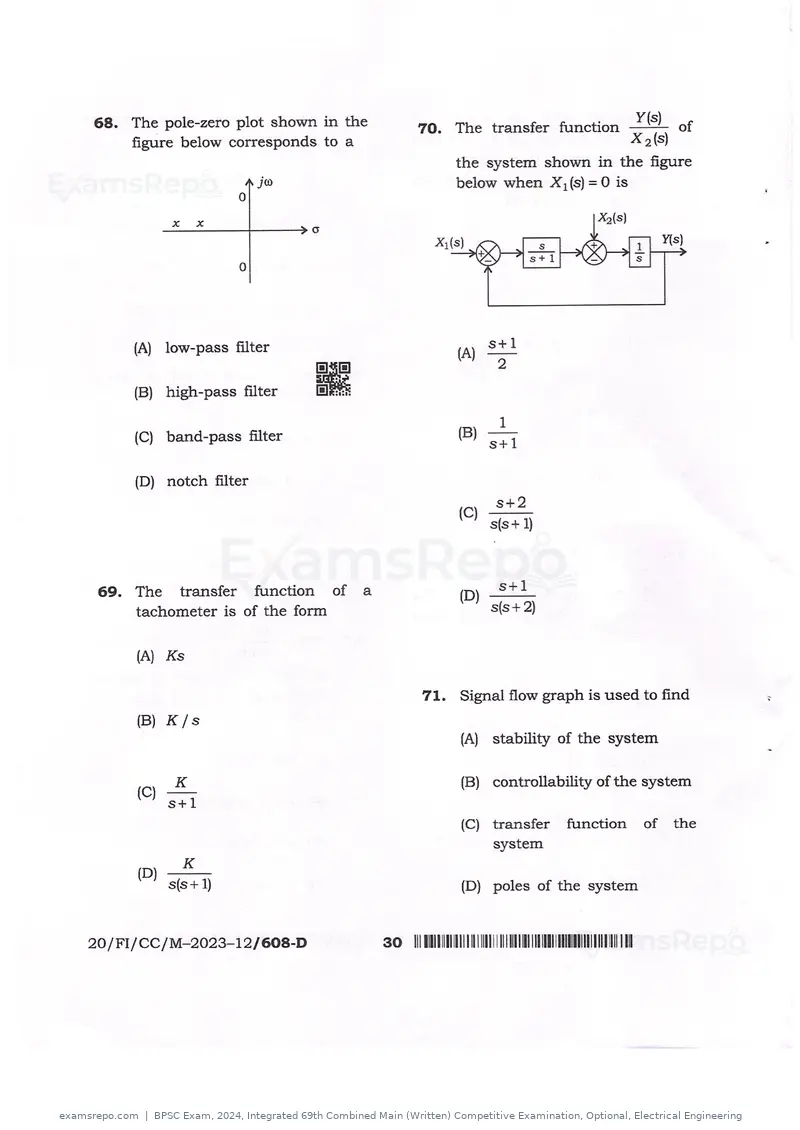 BPSC Exam 2024 question paper, Integrated 69th Combined Main (Written) Competitive Examination, Optional, Electrical Engineering, page 30 of 54