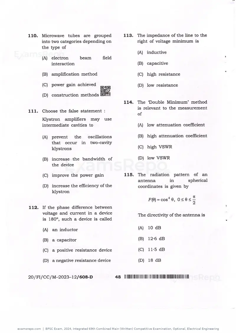 BPSC Exam 2024 question paper, Integrated 69th Combined Main (Written) Competitive Examination, Optional, Electrical Engineering, page 48 of 54