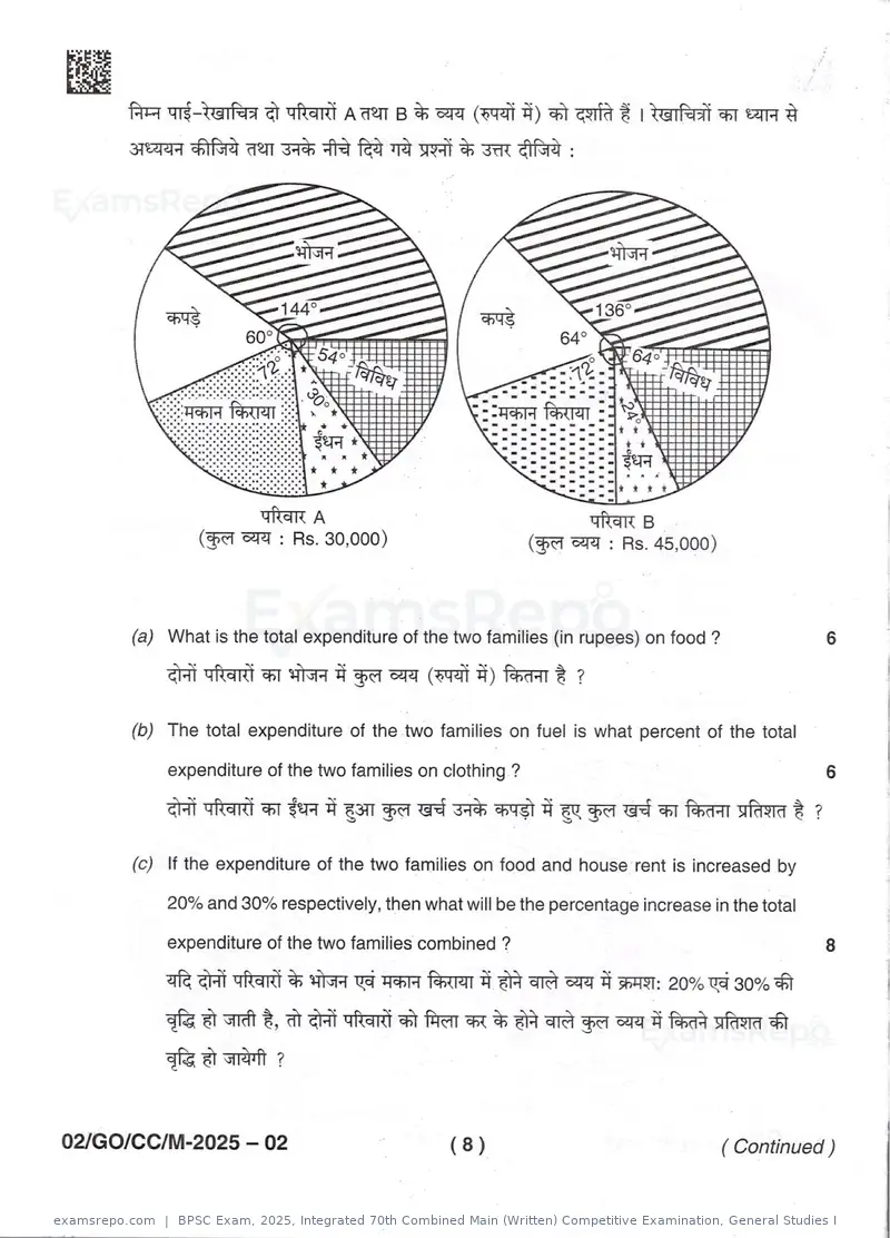 BPSC Exam 2025 question paper, Integrated 70th Combined Main (Written) Competitive Examination, General Studies I, page 8 of 12