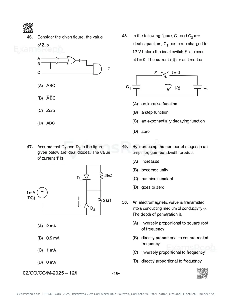 BPSC Exam 2025 question paper, Integrated 70th Combined Main (Written) Competitive Examination, Optional, Electrical Engineering, page 18 of 48