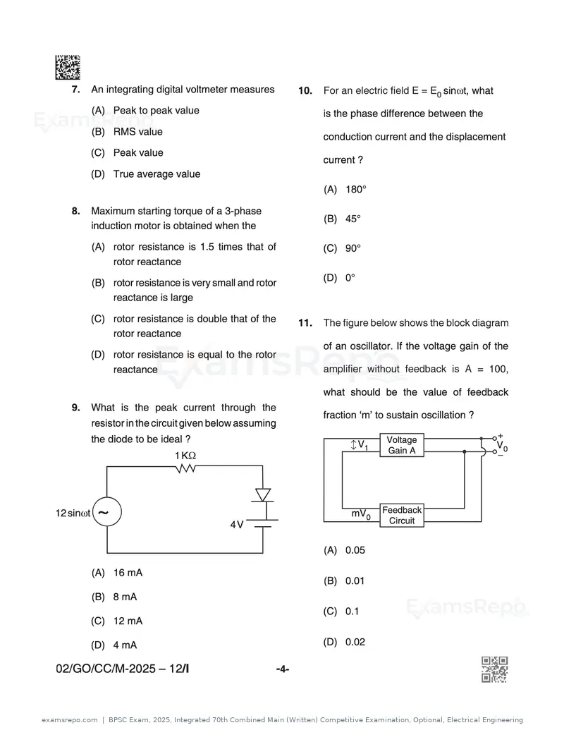 BPSC Exam 2025 question paper, Integrated 70th Combined Main (Written) Competitive Examination, Optional, Electrical Engineering, page 4 of 48