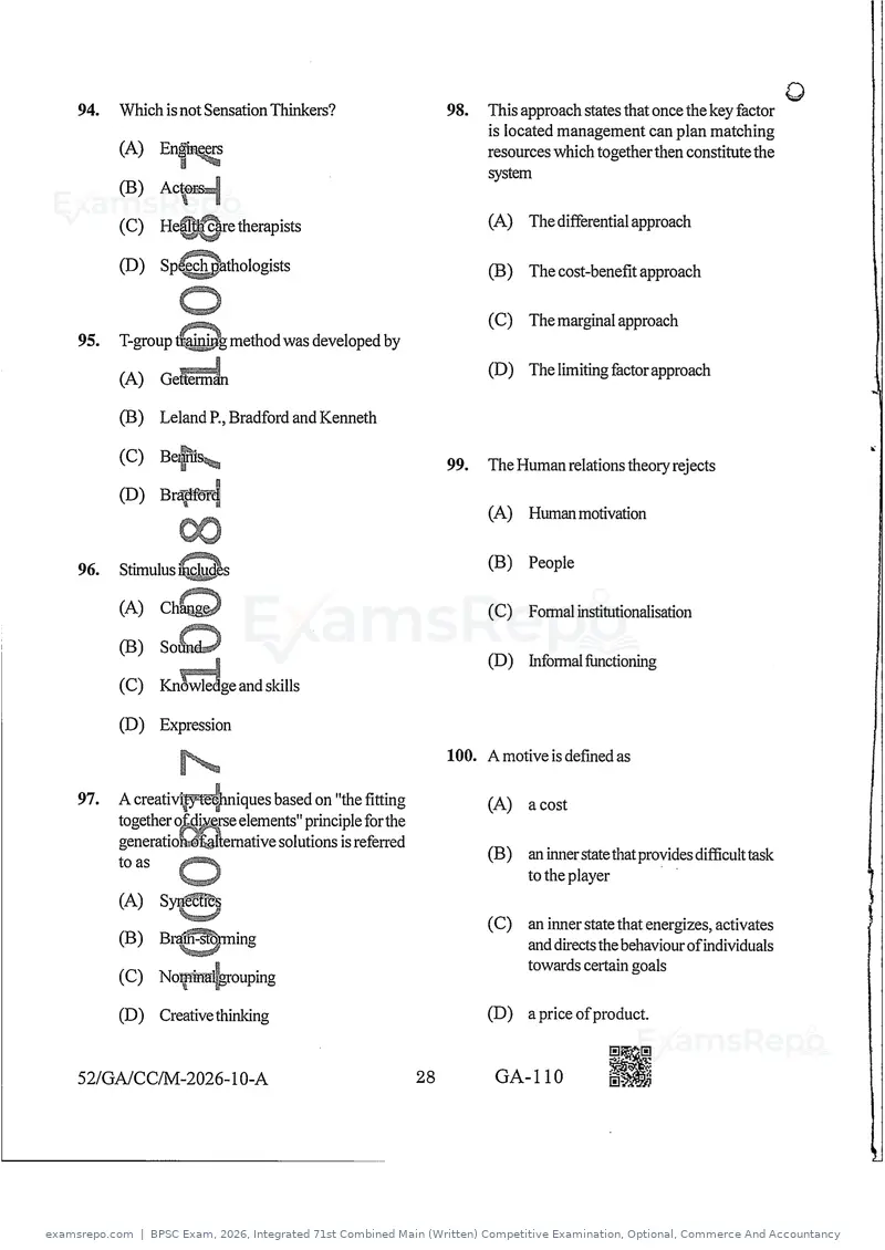 BPSC Exam 2026 question paper, Integrated 71st Combined Main (Written) Competitive Examination, Optional, Commerce And Accountancy, page 28 of 30