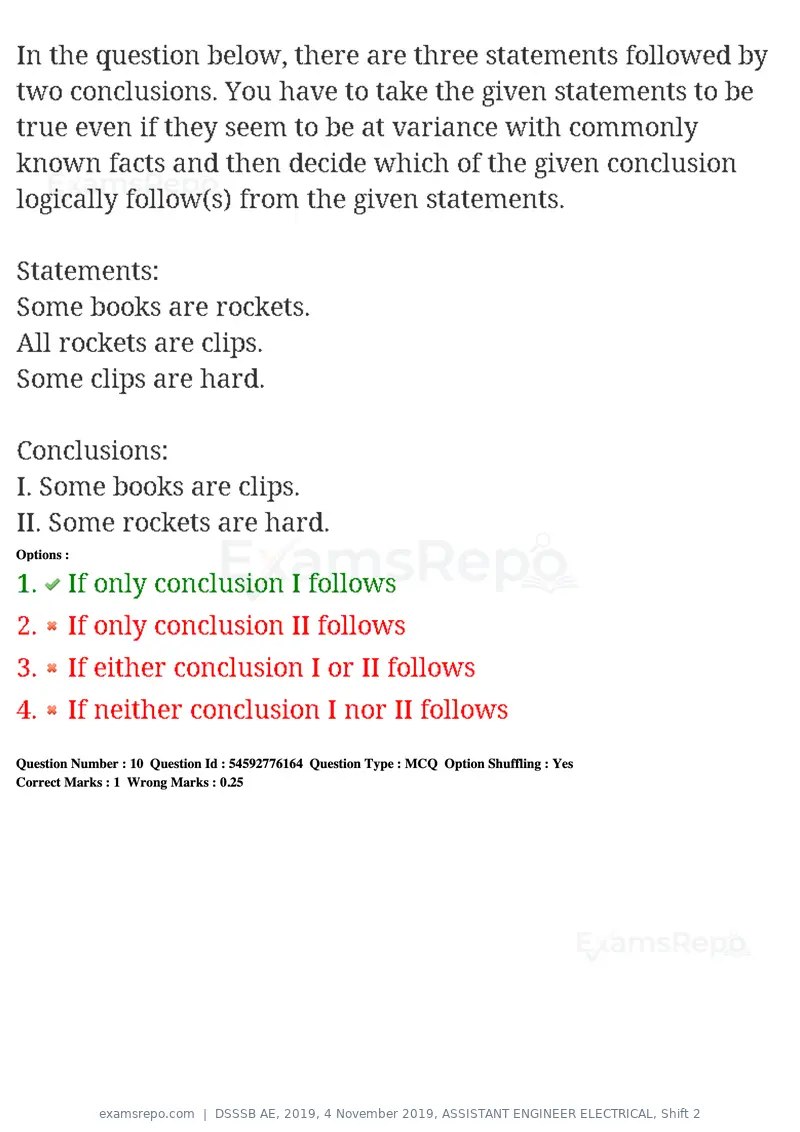 DSSSB AE 2019 question paper, 4 November 2019, ASSISTANT ENGINEER ELECTRICAL, Shift 2, page 10 of 193