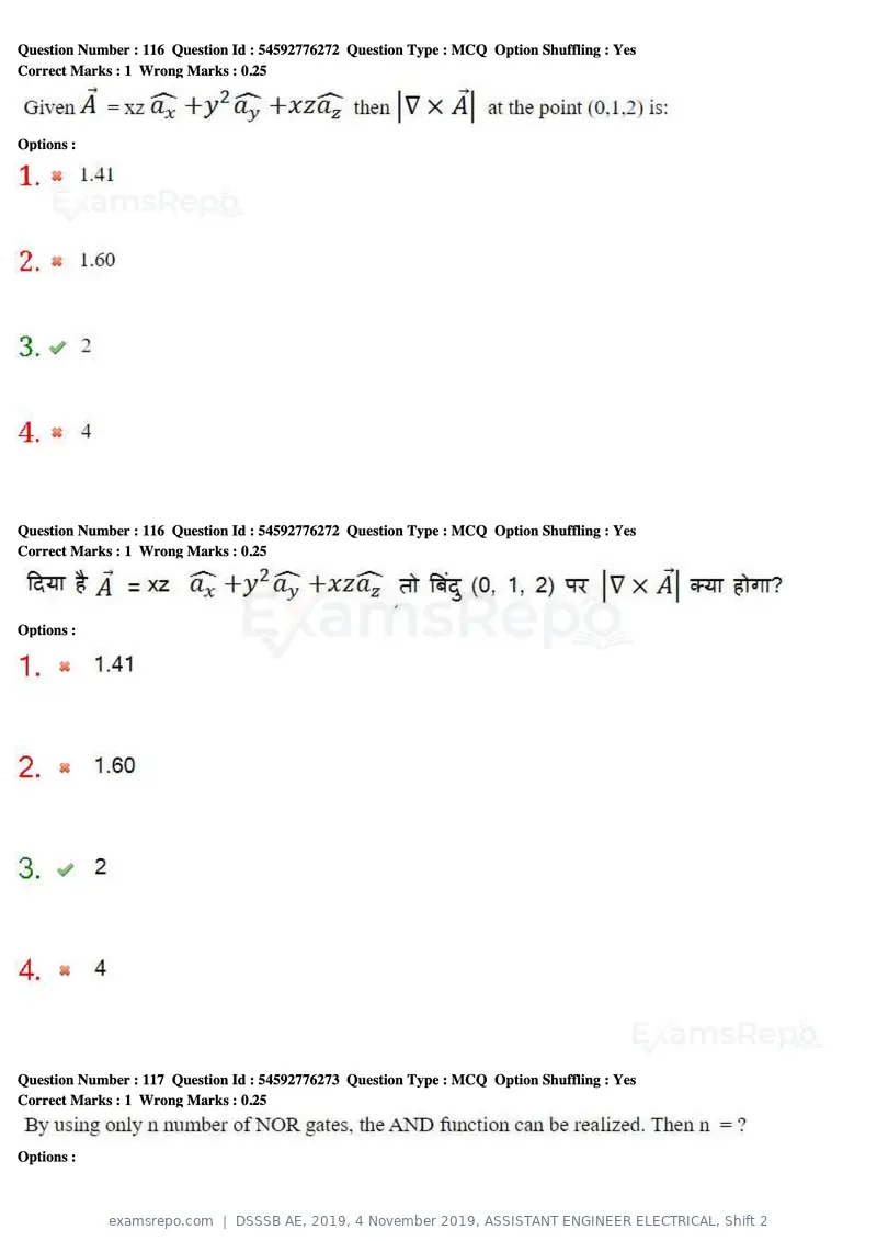 DSSSB AE 2019 question paper, 4 November 2019, ASSISTANT ENGINEER ELECTRICAL, Shift 2, page 107 of 193
