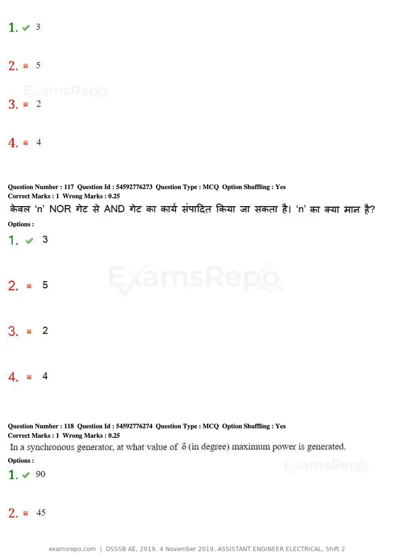 DSSSB AE 2019 question paper, 4 November 2019, ASSISTANT ENGINEER ELECTRICAL, Shift 2, page 108 of 193