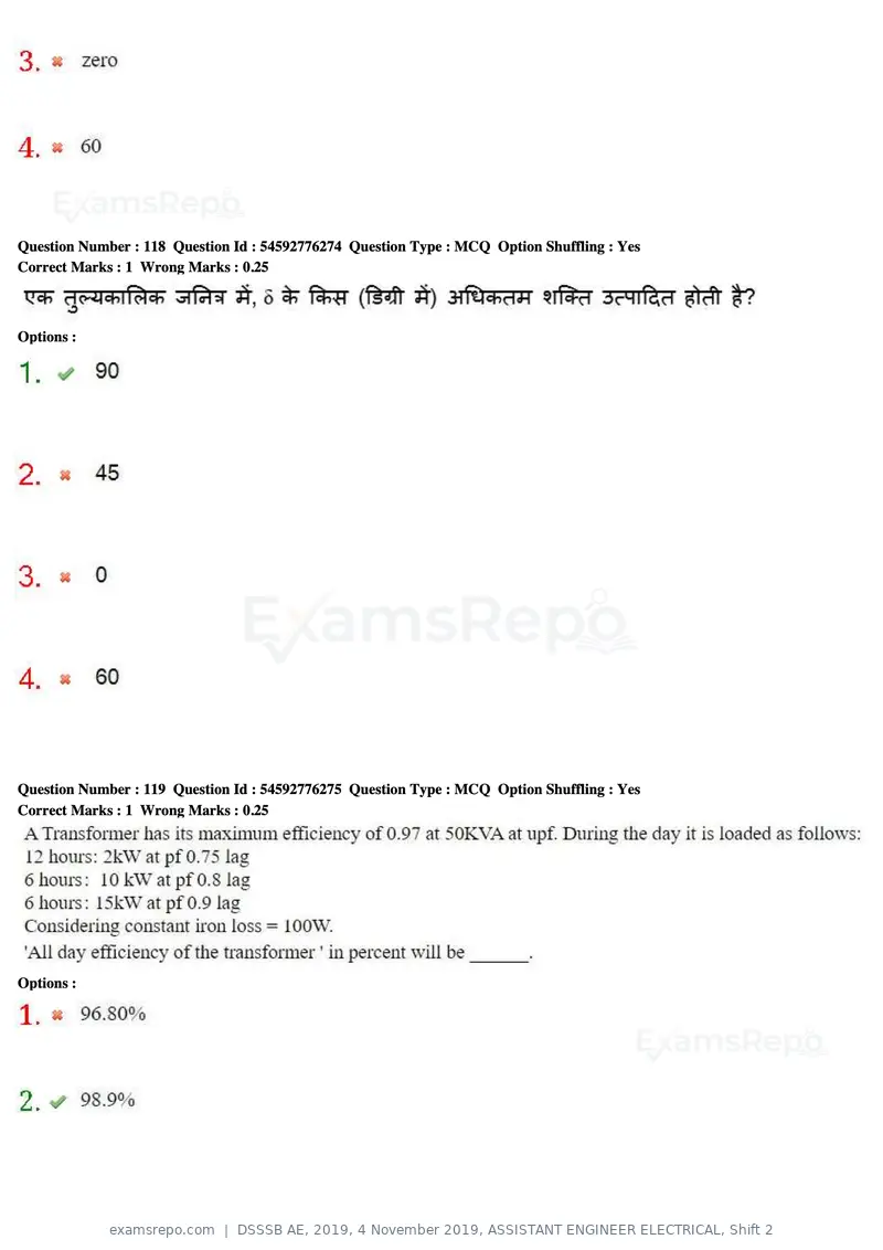 DSSSB AE 2019 question paper, 4 November 2019, ASSISTANT ENGINEER ELECTRICAL, Shift 2, page 109 of 193