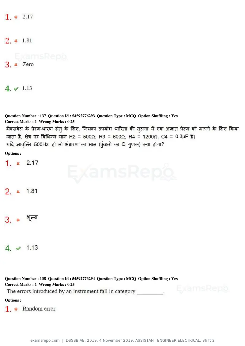 DSSSB AE 2019 question paper, 4 November 2019, ASSISTANT ENGINEER ELECTRICAL, Shift 2, page 128 of 193
