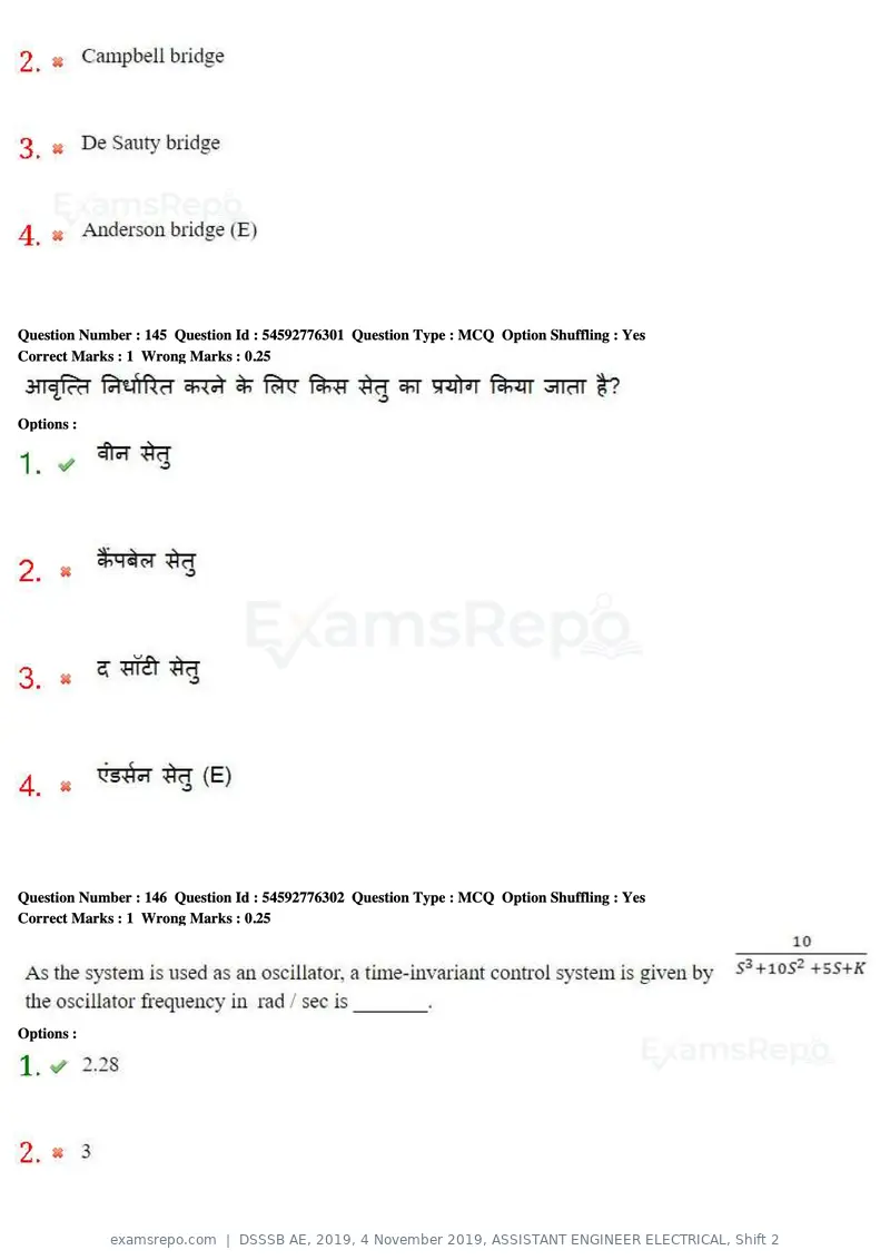 DSSSB AE 2019 question paper, 4 November 2019, ASSISTANT ENGINEER ELECTRICAL, Shift 2, page 136 of 193