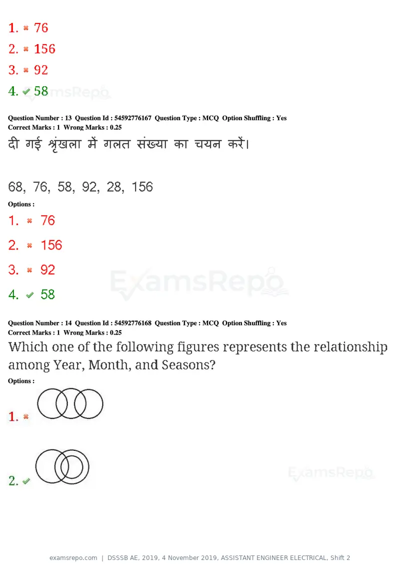 DSSSB AE 2019 question paper, 4 November 2019, ASSISTANT ENGINEER ELECTRICAL, Shift 2, page 14 of 193