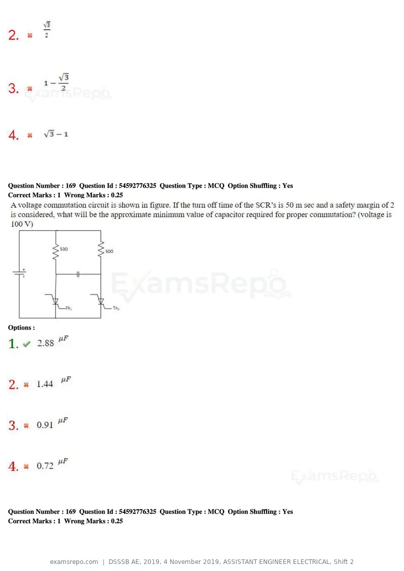 DSSSB AE 2019 question paper, 4 November 2019, ASSISTANT ENGINEER ELECTRICAL, Shift 2, page 160 of 193