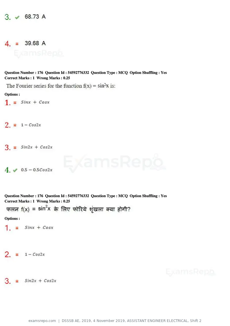 DSSSB AE 2019 question paper, 4 November 2019, ASSISTANT ENGINEER ELECTRICAL, Shift 2, page 168 of 193