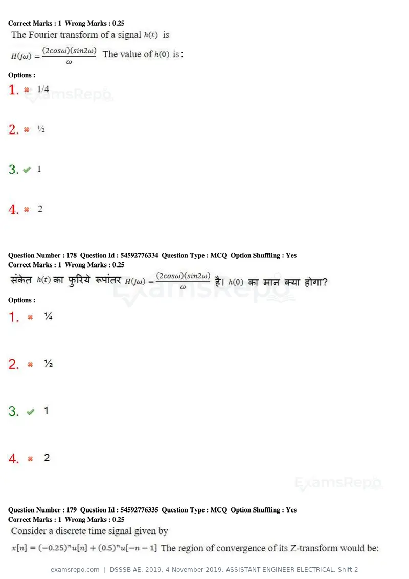 DSSSB AE 2019 question paper, 4 November 2019, ASSISTANT ENGINEER ELECTRICAL, Shift 2, page 170 of 193