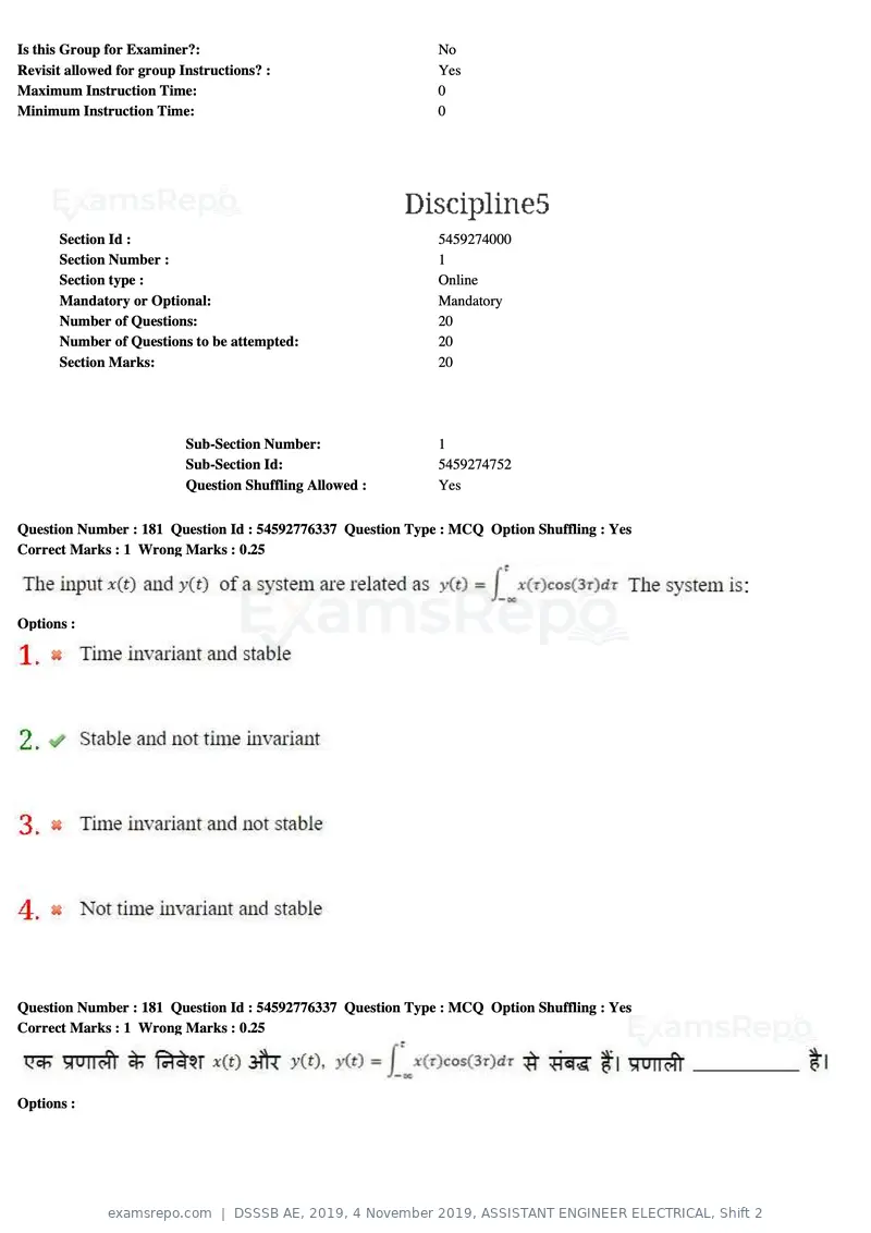 DSSSB AE 2019 question paper, 4 November 2019, ASSISTANT ENGINEER ELECTRICAL, Shift 2, page 173 of 193