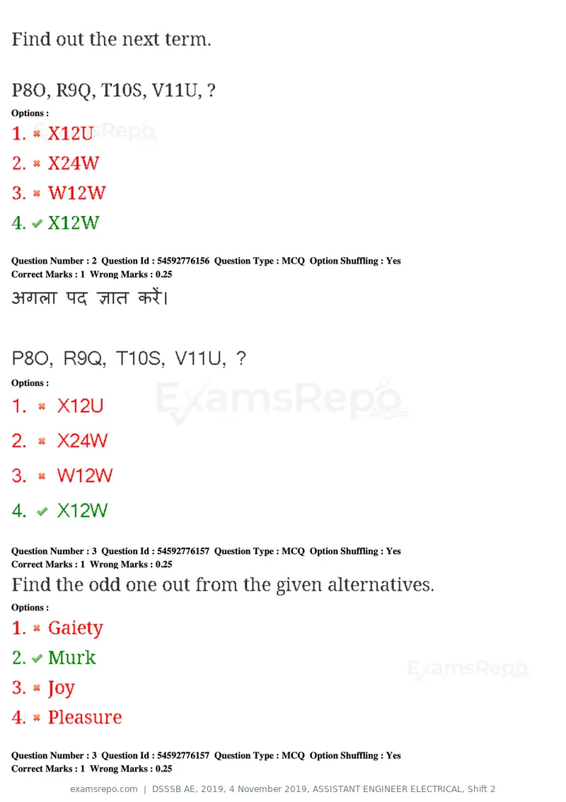 DSSSB AE 2019 question paper, 4 November 2019, ASSISTANT ENGINEER ELECTRICAL, Shift 2, page 3 of 193