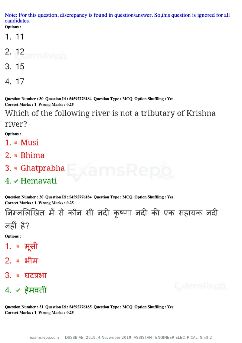 DSSSB AE 2019 question paper, 4 November 2019, ASSISTANT ENGINEER ELECTRICAL, Shift 2, page 31 of 193