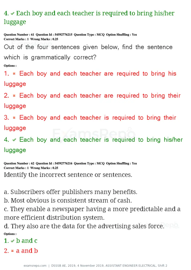 DSSSB AE 2019 question paper, 4 November 2019, ASSISTANT ENGINEER ELECTRICAL, Shift 2, page 57 of 193