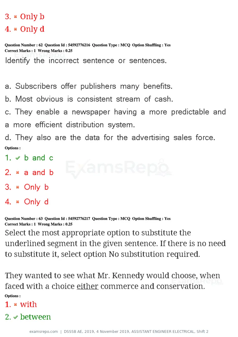 DSSSB AE 2019 question paper, 4 November 2019, ASSISTANT ENGINEER ELECTRICAL, Shift 2, page 58 of 193