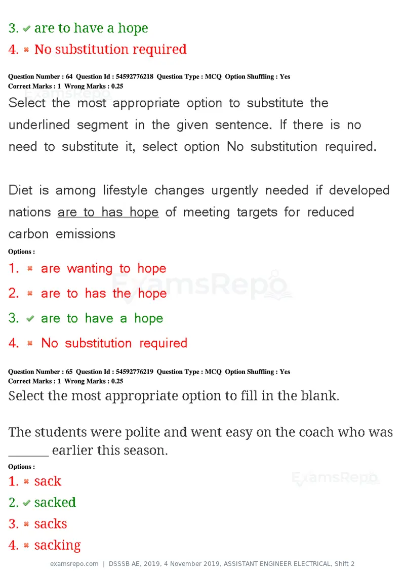 DSSSB AE 2019 question paper, 4 November 2019, ASSISTANT ENGINEER ELECTRICAL, Shift 2, page 60 of 193
