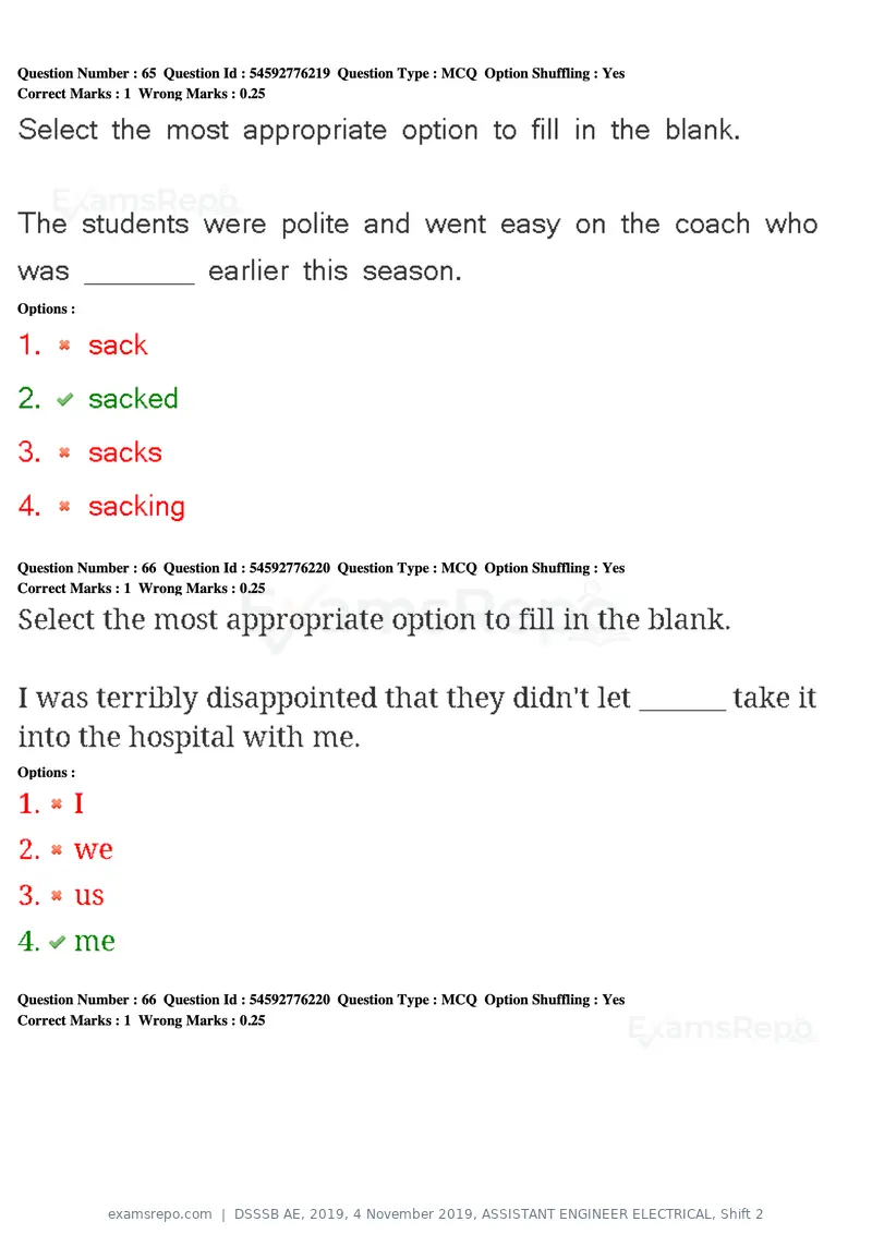 DSSSB AE 2019 question paper, 4 November 2019, ASSISTANT ENGINEER ELECTRICAL, Shift 2, page 61 of 193