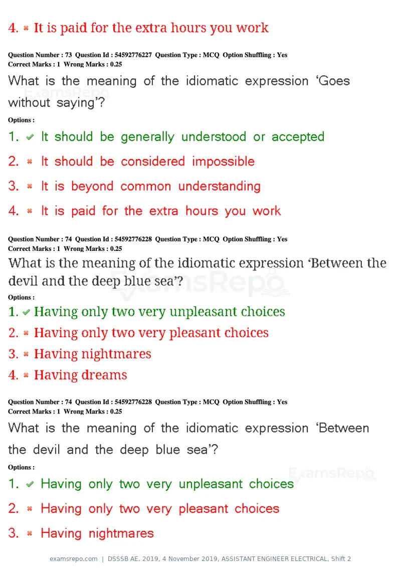 DSSSB AE 2019 question paper, 4 November 2019, ASSISTANT ENGINEER ELECTRICAL, Shift 2, page 69 of 193