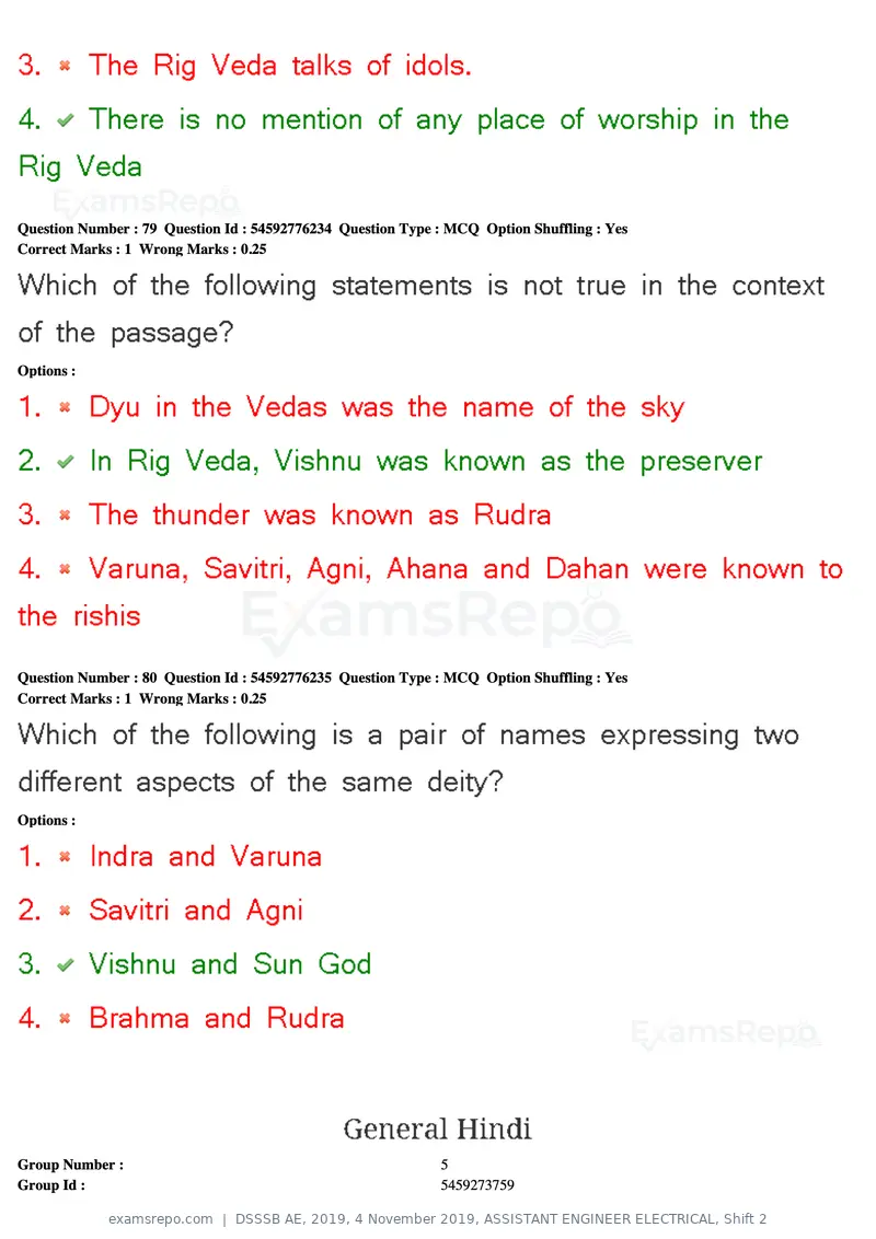 DSSSB AE 2019 question paper, 4 November 2019, ASSISTANT ENGINEER ELECTRICAL, Shift 2, page 76 of 193