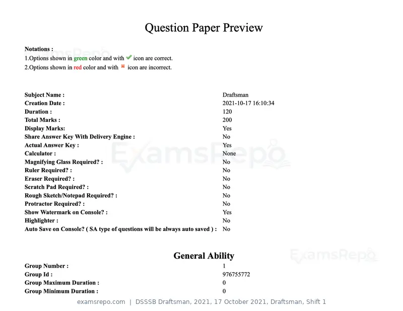 DSSSB Draftsman 2021 question paper, 17 October 2021, Draftsman, Shift 1, page 1 of 162