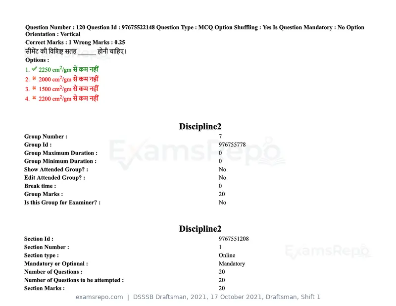 DSSSB Draftsman 2021 question paper, 17 October 2021, Draftsman, Shift 1, page 104 of 162