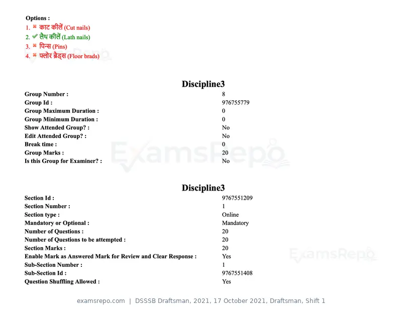 DSSSB Draftsman 2021 question paper, 17 October 2021, Draftsman, Shift 1, page 119 of 162