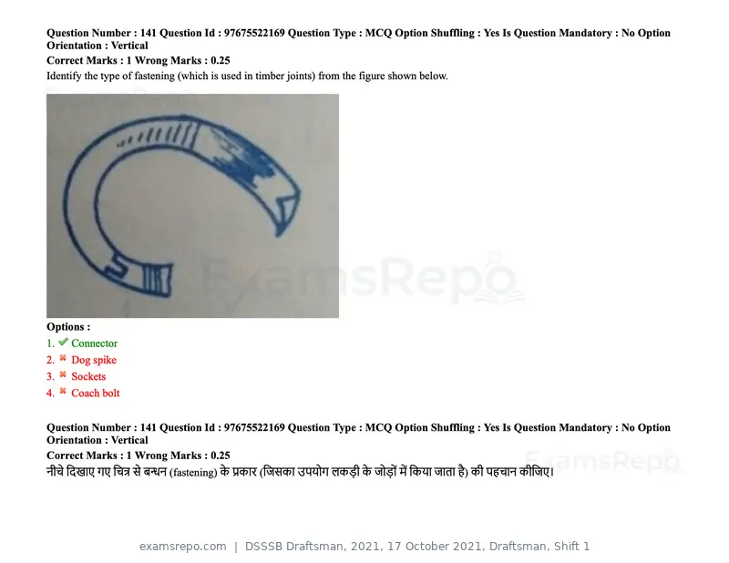 DSSSB Draftsman 2021 question paper, 17 October 2021, Draftsman, Shift 1, page 120 of 162