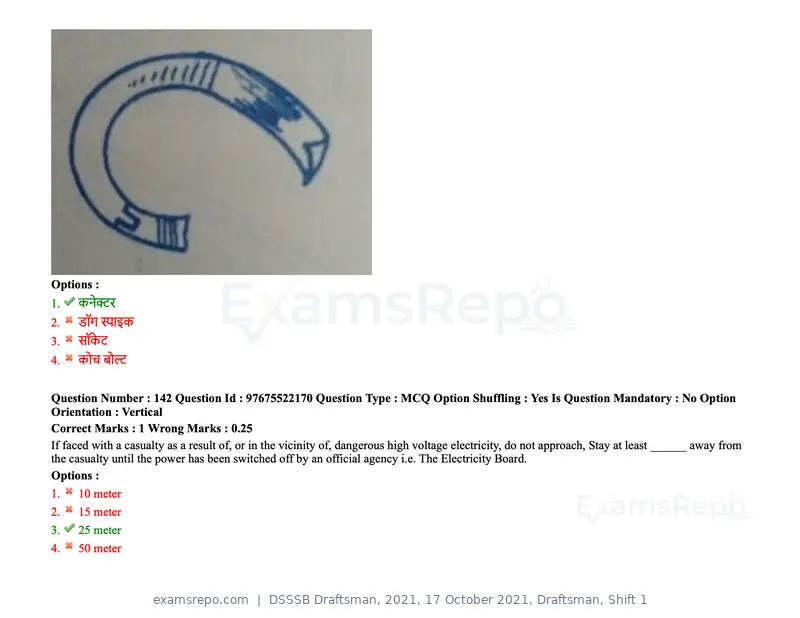 DSSSB Draftsman 2021 question paper, 17 October 2021, Draftsman, Shift 1, page 121 of 162