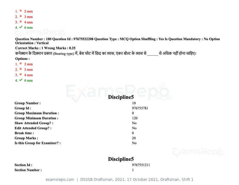 DSSSB Draftsman 2021 question paper, 17 October 2021, Draftsman, Shift 1, page 148 of 162