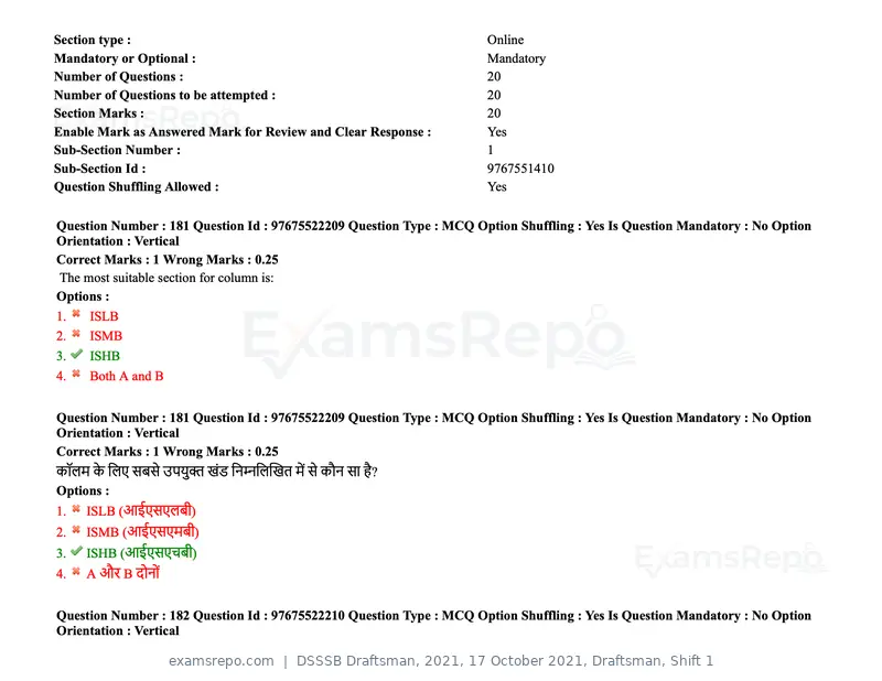 DSSSB Draftsman 2021 question paper, 17 October 2021, Draftsman, Shift 1, page 149 of 162