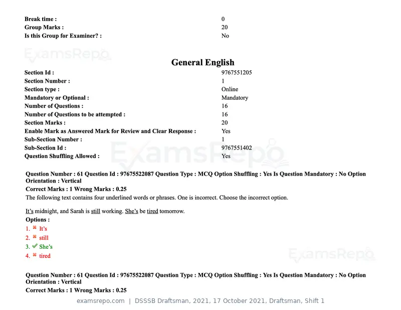 DSSSB Draftsman 2021 question paper, 17 October 2021, Draftsman, Shift 1, page 58 of 162