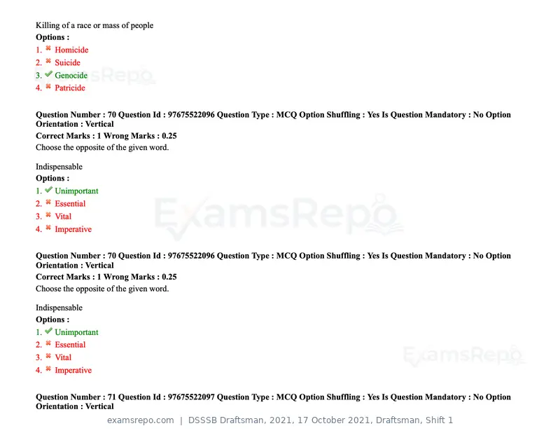 DSSSB Draftsman 2021 question paper, 17 October 2021, Draftsman, Shift 1, page 66 of 162