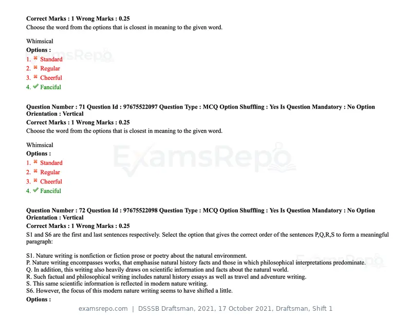 DSSSB Draftsman 2021 question paper, 17 October 2021, Draftsman, Shift 1, page 67 of 162