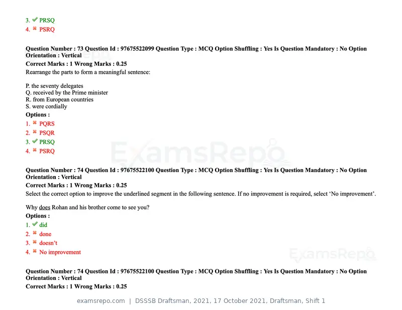 DSSSB Draftsman 2021 question paper, 17 October 2021, Draftsman, Shift 1, page 69 of 162