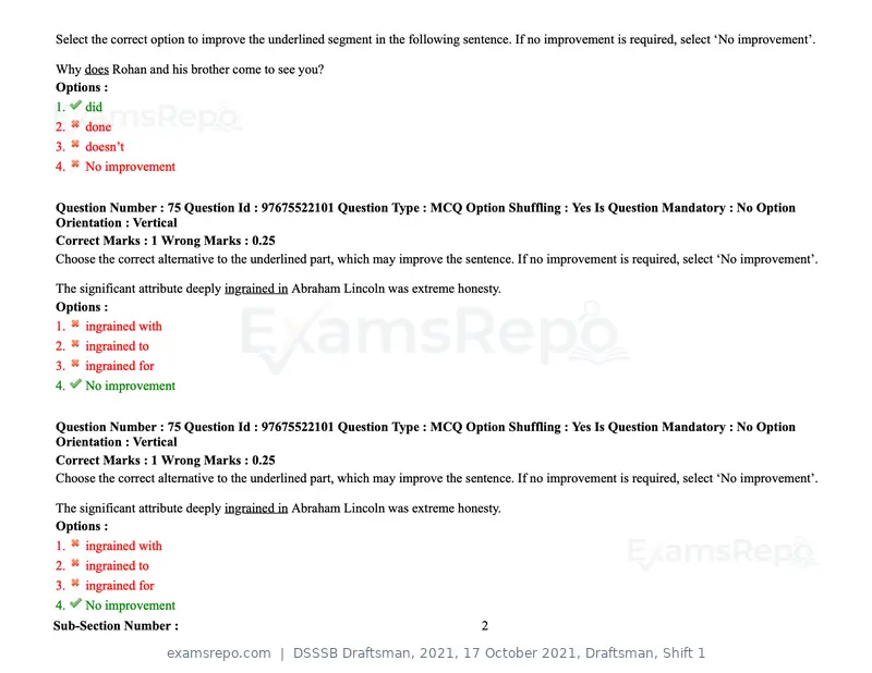 DSSSB Draftsman 2021 question paper, 17 October 2021, Draftsman, Shift 1, page 70 of 162