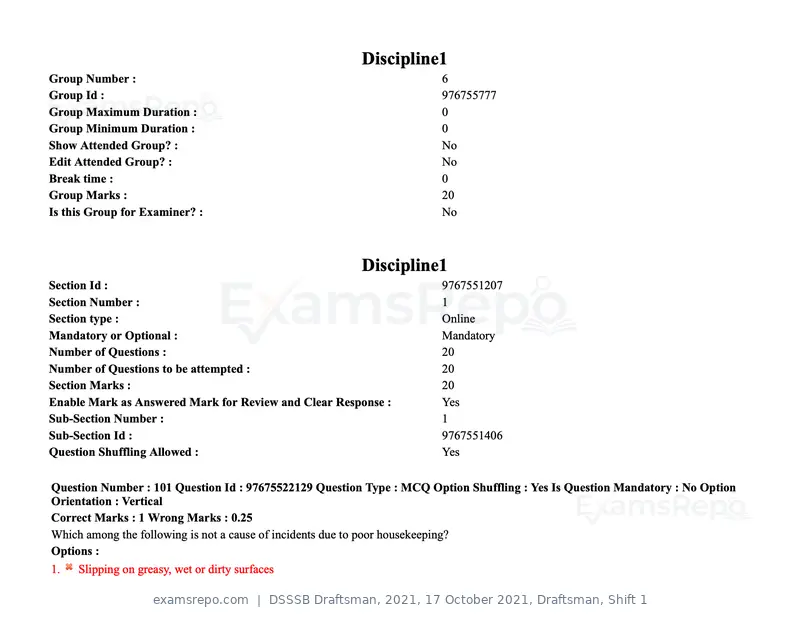 DSSSB Draftsman 2021 question paper, 17 October 2021, Draftsman, Shift 1, page 90 of 162