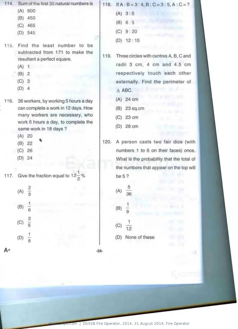 DSSSB Fire Operator 2014 question paper, 31 August 2014, Fire Operator, page 12 of 18