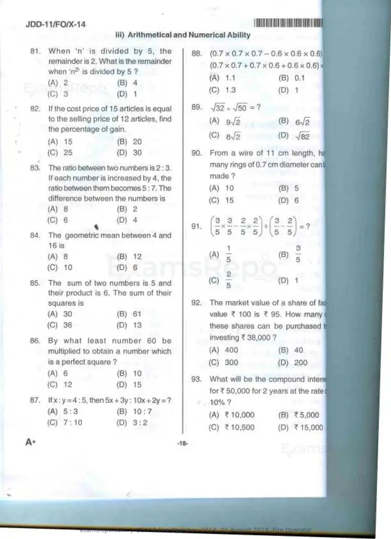 DSSSB Fire Operator 2014 question paper, 31 August 2014, Fire Operator, page 9 of 18