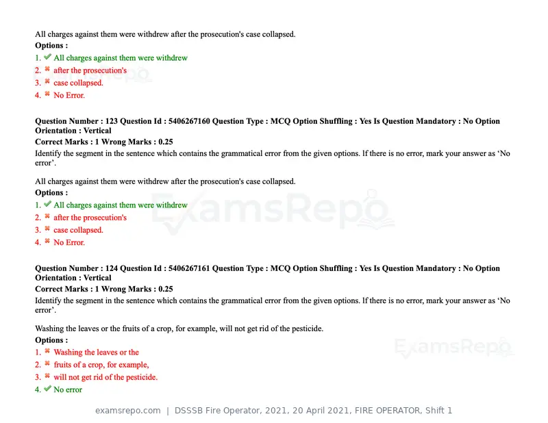 DSSSB Fire Operator 2021 question paper, 20 April 2021, FIRE OPERATOR, Shift 1, page 112 of 170