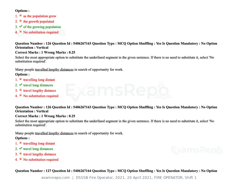 DSSSB Fire Operator 2021 question paper, 20 April 2021, FIRE OPERATOR, Shift 1, page 114 of 170