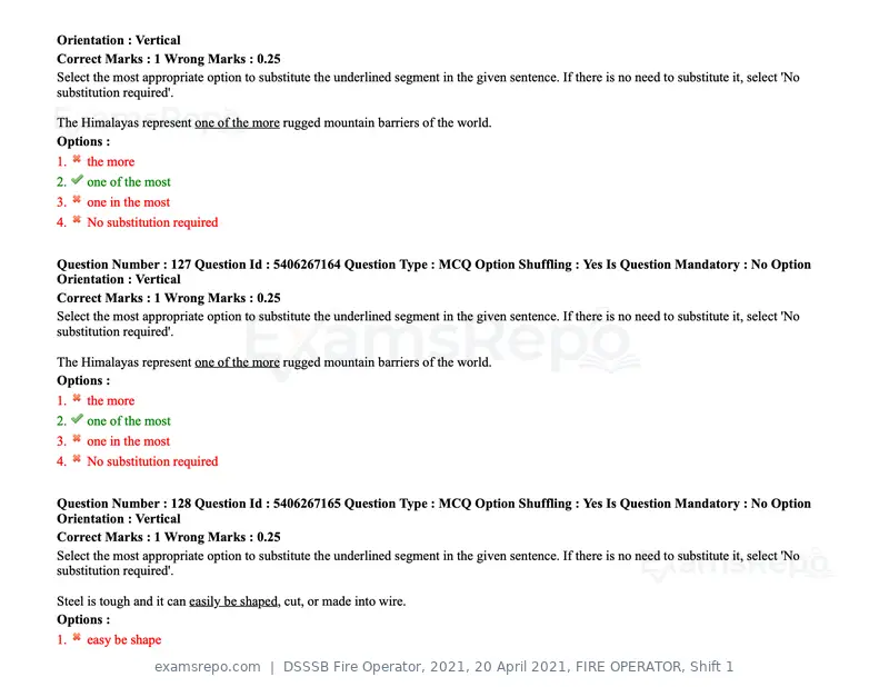 DSSSB Fire Operator 2021 question paper, 20 April 2021, FIRE OPERATOR, Shift 1, page 115 of 170