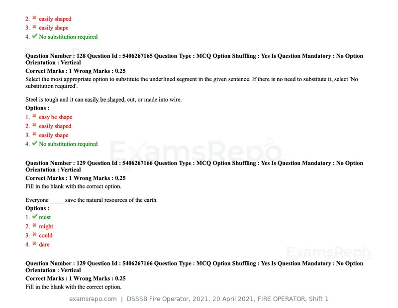 DSSSB Fire Operator 2021 question paper, 20 April 2021, FIRE OPERATOR, Shift 1, page 116 of 170
