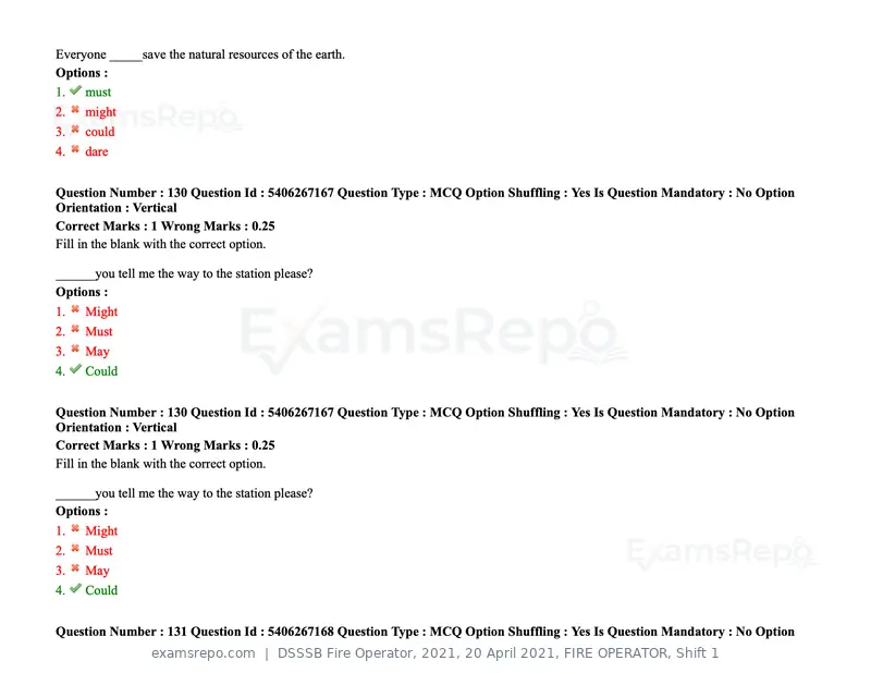 DSSSB Fire Operator 2021 question paper, 20 April 2021, FIRE OPERATOR, Shift 1, page 117 of 170