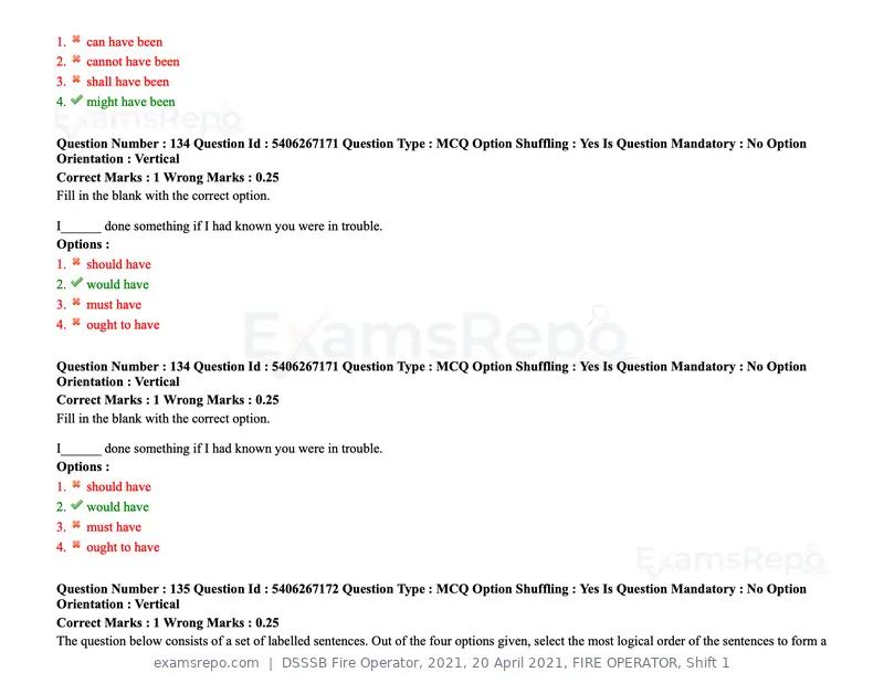 DSSSB Fire Operator 2021 question paper, 20 April 2021, FIRE OPERATOR, Shift 1, page 120 of 170