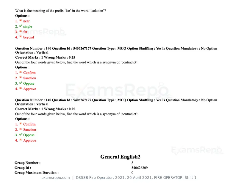 DSSSB Fire Operator 2021 question paper, 20 April 2021, FIRE OPERATOR, Shift 1, page 125 of 170