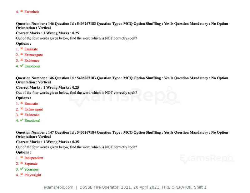 DSSSB Fire Operator 2021 question paper, 20 April 2021, FIRE OPERATOR, Shift 1, page 130 of 170