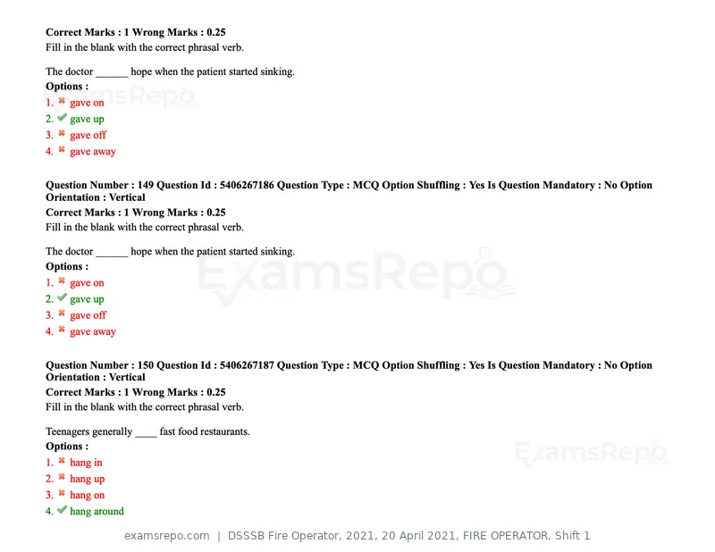 DSSSB Fire Operator 2021 question paper, 20 April 2021, FIRE OPERATOR, Shift 1, page 132 of 170
