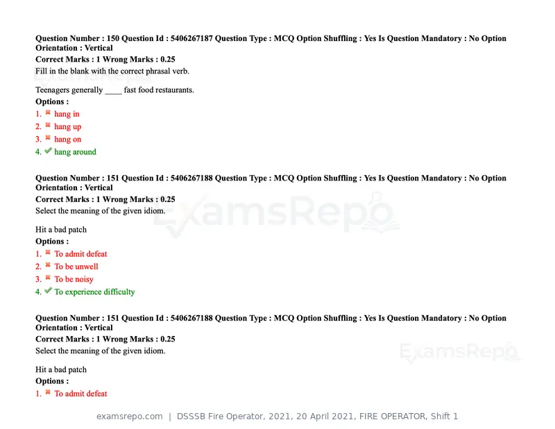 DSSSB Fire Operator 2021 question paper, 20 April 2021, FIRE OPERATOR, Shift 1, page 133 of 170